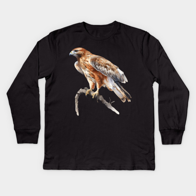 Majestic Hawk – Realistic Bird of Prey Design Kids Long Sleeve T-Shirt by Kathy Hawke