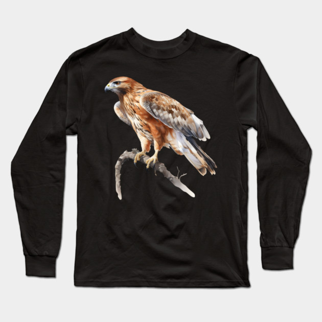 Majestic Hawk – Realistic Bird of Prey Design Long Sleeve T-Shirt by Kathy Hawke