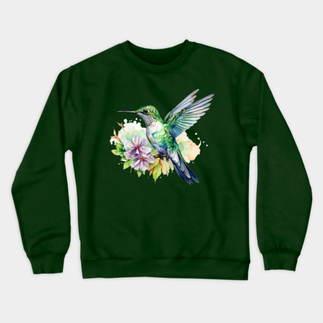 Hummingbird Flower – Colorful Nature Art Crewneck Sweatshirt by Kathy Hawke
