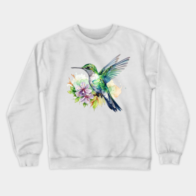Hummingbird Flower – Colorful Nature Art Crewneck Sweatshirt by Kathy Hawke