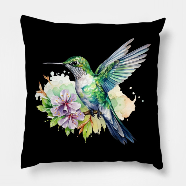 Hummingbird Flower – Colorful Nature Art Pillow by Kathy Hawke
