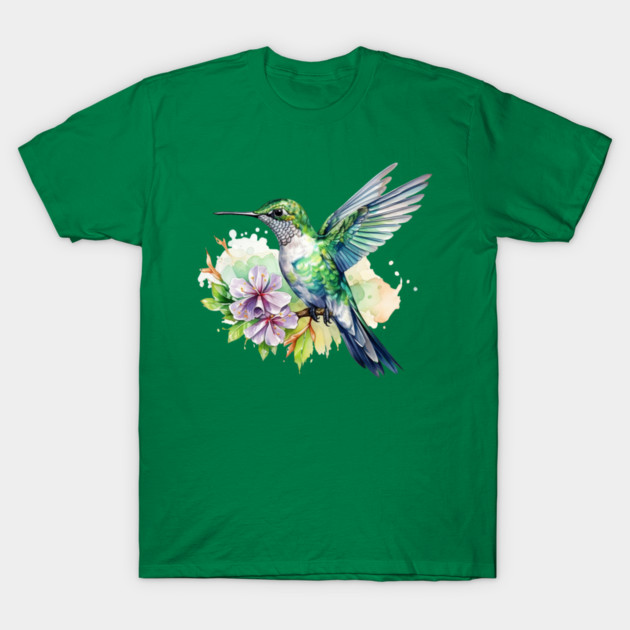 Hummingbird Flower – Colorful Nature Art T-Shirt by Kathy Hawke