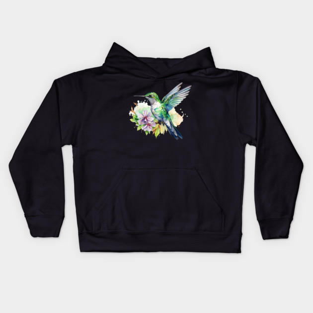 Hummingbird Flower – Colorful Nature Art Kids Hoodie by Kathy Hawke