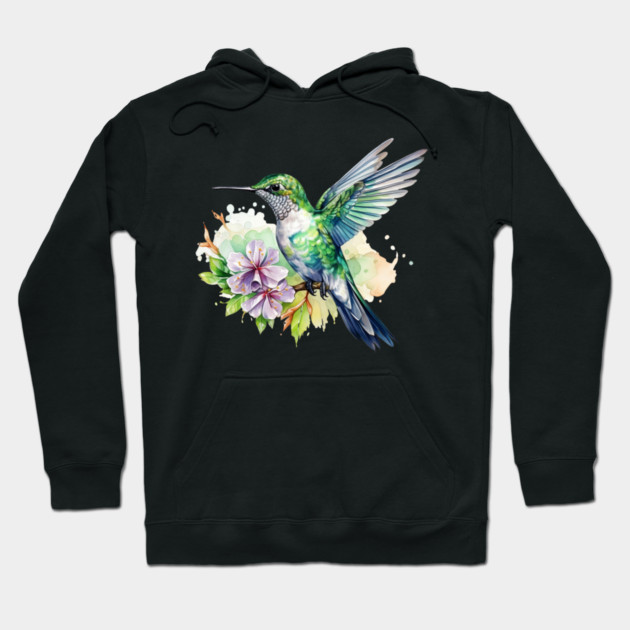 Hummingbird Flower – Colorful Nature Art Hoodie by Kathy Hawke