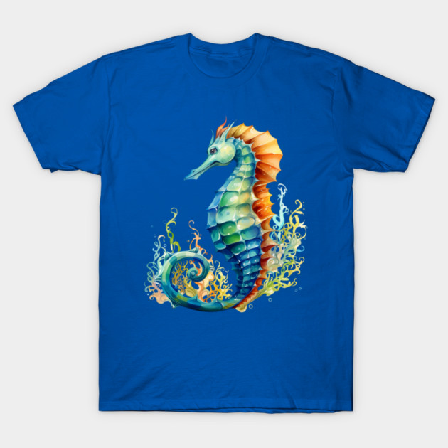 Colorful Seahorse – Ocean Rainbow Marine Art T-Shirt by Kathy Hawke