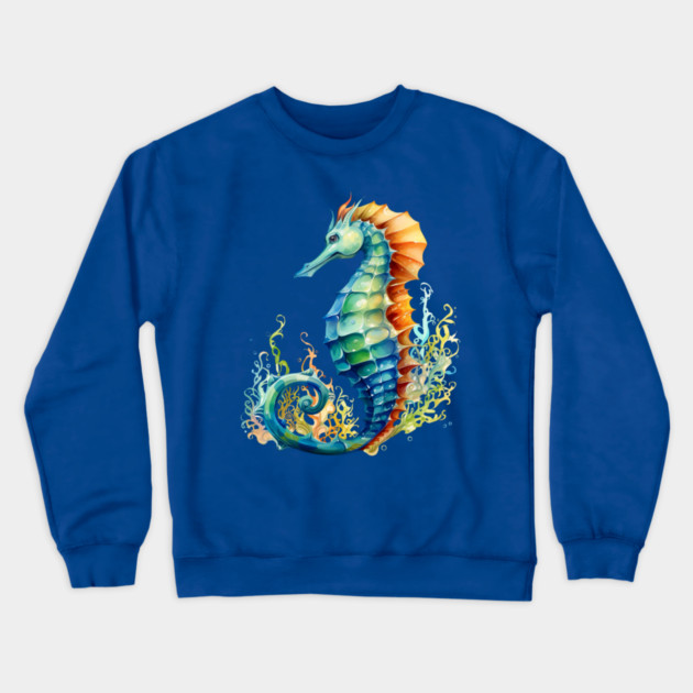 Colorful Seahorse – Ocean Rainbow Marine Art Crewneck Sweatshirt by Kathy Hawke