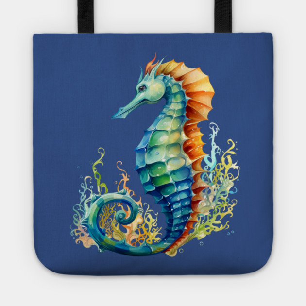 Colorful Seahorse – Ocean Rainbow Marine Art Tote by Kathy Hawke