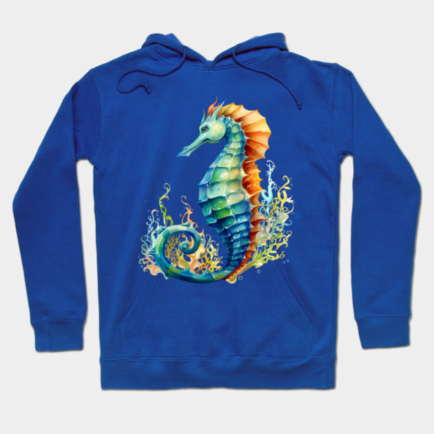 Colorful Seahorse – Ocean Rainbow Marine Art Hoodie by Kathy Hawke