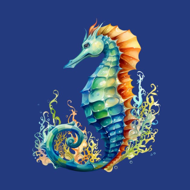 Colorful Seahorse – Ocean Rainbow Marine Art by Kathy Hawke