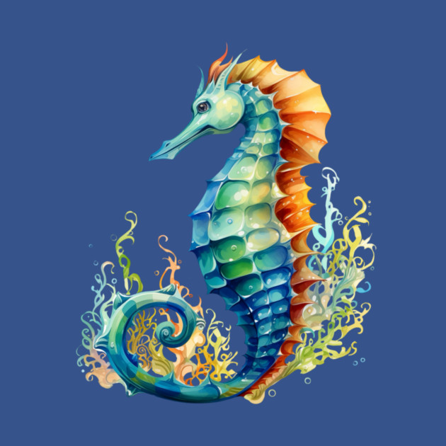 Colorful Seahorse – Ocean Rainbow Marine Art by Kathy Hawke