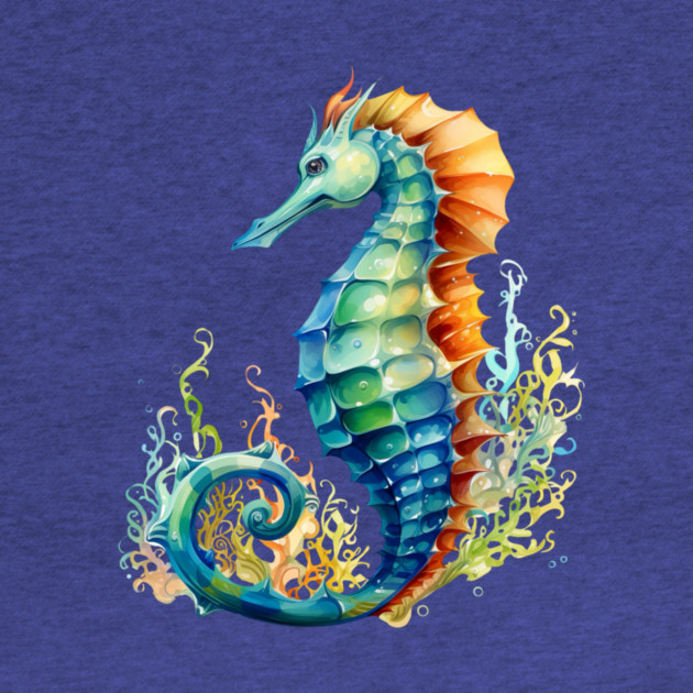 Colorful Seahorse – Ocean Rainbow Marine Art by Kathy Hawke