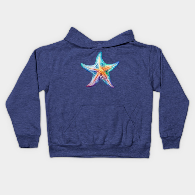 Rainbow Starfish – Colorful Ocean Beach Art Kids Hoodie by Kathy Hawke