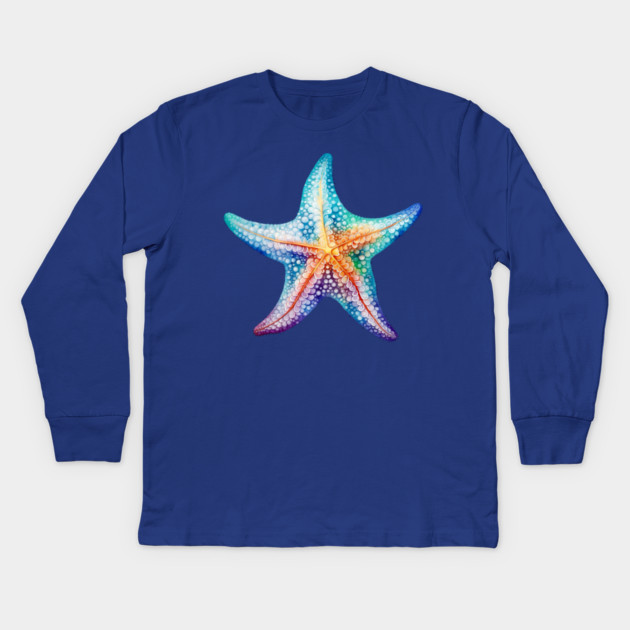 Rainbow Starfish – Colorful Ocean Beach Art Kids Long Sleeve T-Shirt by Kathy Hawke