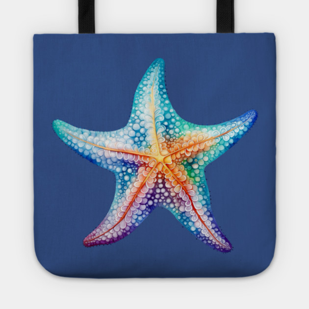 Rainbow Starfish – Colorful Ocean Beach Art Tote by Kathy Hawke