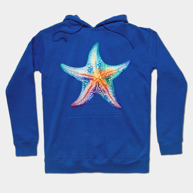 Rainbow Starfish – Colorful Ocean Beach Art Hoodie by Kathy Hawke
