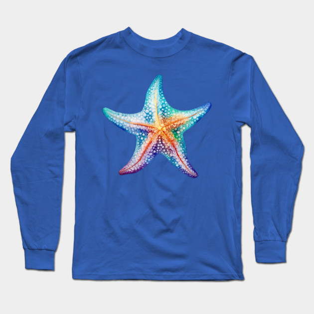 Rainbow Starfish – Colorful Ocean Beach Art Long Sleeve T-Shirt by Kathy Hawke