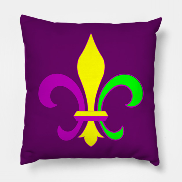 Mardi Gras Fleur-de-Lis – Carnival Parade Symbol, Purple Gold Green Design Pillow by DonWillisJrArt