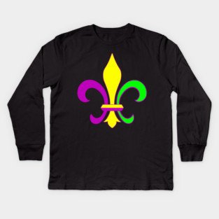 Mardi Gras Fleur-de-Lis – Carnival Parade Symbol, Purple Gold Green Design Kids Long Sleeve T-Shirt