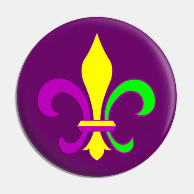 Mardi Gras Fleur-de-Lis – Carnival Parade Symbol, Purple Gold Green Design Pin by DonWillisJrArt