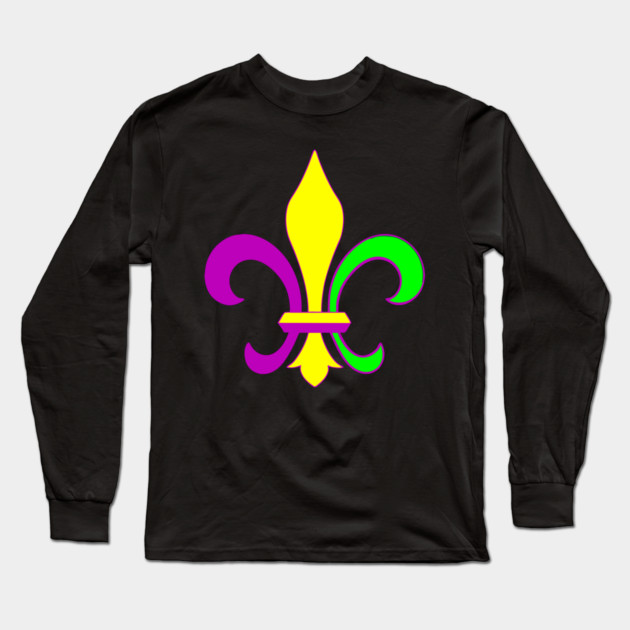 Mardi Gras Fleur-de-Lis – Carnival Parade Symbol, Purple Gold Green Design Long Sleeve T-Shirt by DonWillisJrArt