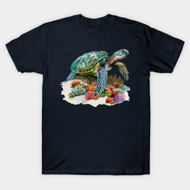 Sea Turtle – Colorful Coral Reef Ocean Design T-Shirt by Kathy Hawke