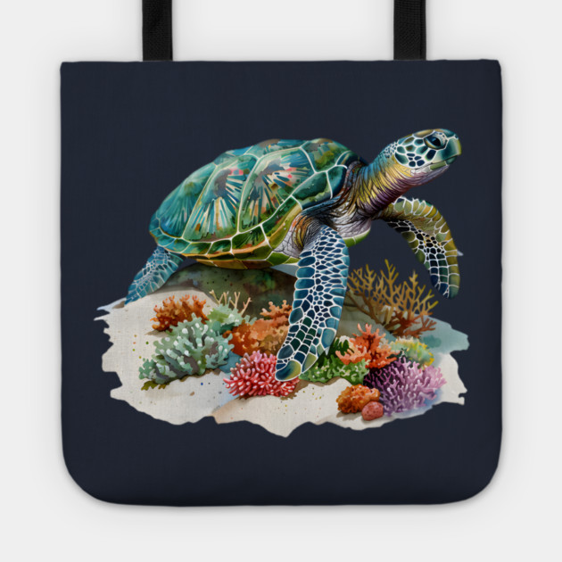 Sea Turtle – Colorful Coral Reef Ocean Design Tote by Kathy Hawke