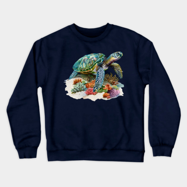 Sea Turtle – Colorful Coral Reef Ocean Design Crewneck Sweatshirt by Kathy Hawke