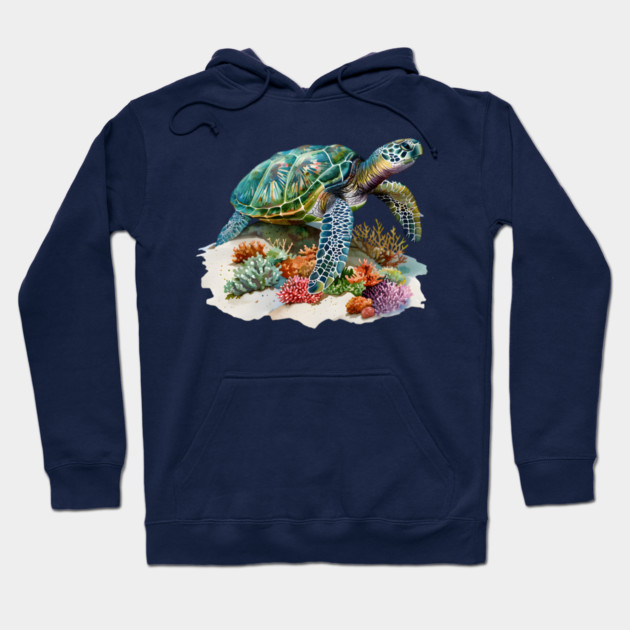 Sea Turtle – Colorful Coral Reef Ocean Design Hoodie by Kathy Hawke