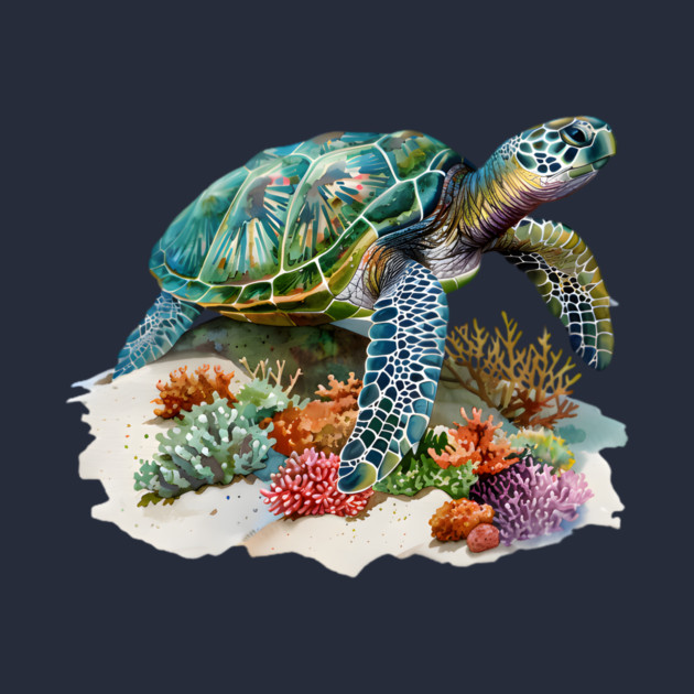 Sea Turtle – Colorful Coral Reef Ocean Design by Kathy Hawke