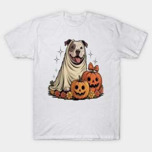 Halloween Pumpkin Dog PitBull T-Shirt