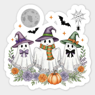 Cute Ghosts with Bows under a Moon Sticker