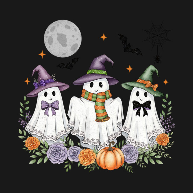 Cute Ghosts with Bows under a Moon by Designed By Marty