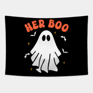 Her Boo & His Boo Funny Matching Halloween Pajama Couples Tapestry