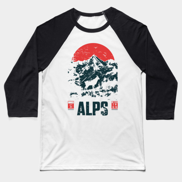 Mountain Goat on the Alps - Nature and Adventure Lovers Baseball T-Shirt by TuncGK