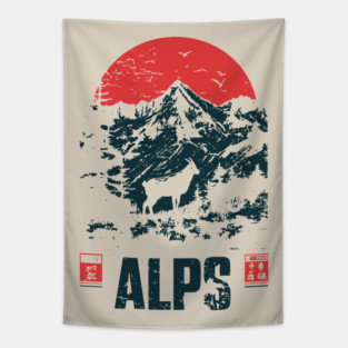 Mountain Goat on the Alps - Nature and Adventure Lovers Tapestry