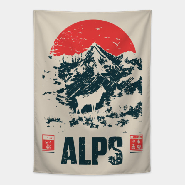 Mountain Goat on the Alps - Nature and Adventure Lovers Tapestry by TuncGK