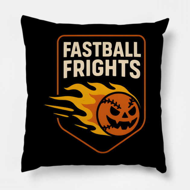 Fastball Frights Pumpkin Baseball Pun – Halloween Graphic Pillow by MakerMind8.2