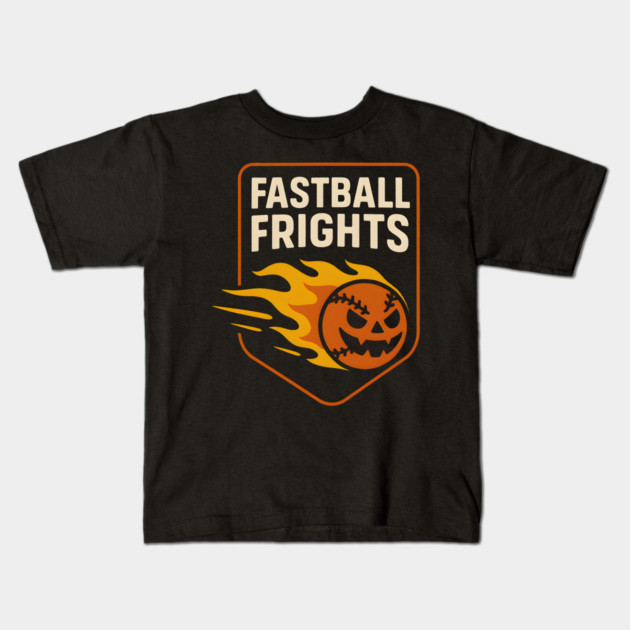 Fastball Frights Pumpkin Baseball Pun – Halloween Graphic Kids T-Shirt by MakerMind8.2