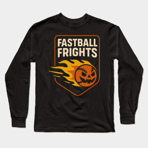 Fastball Frights Pumpkin Baseball Pun – Halloween Graphic Long Sleeve T-Shirt by MakerMind8.2