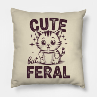Cute But Feral Vintage Kitten Style Pillow