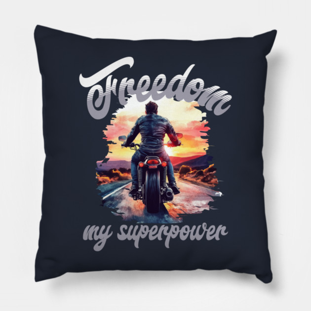 Freedom Motorcycle – Biker Road Trip Adventure Pillow by Kathy Hawke