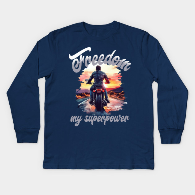 Freedom Motorcycle – Biker Road Trip Adventure Kids Long Sleeve T-Shirt by Kathy Hawke