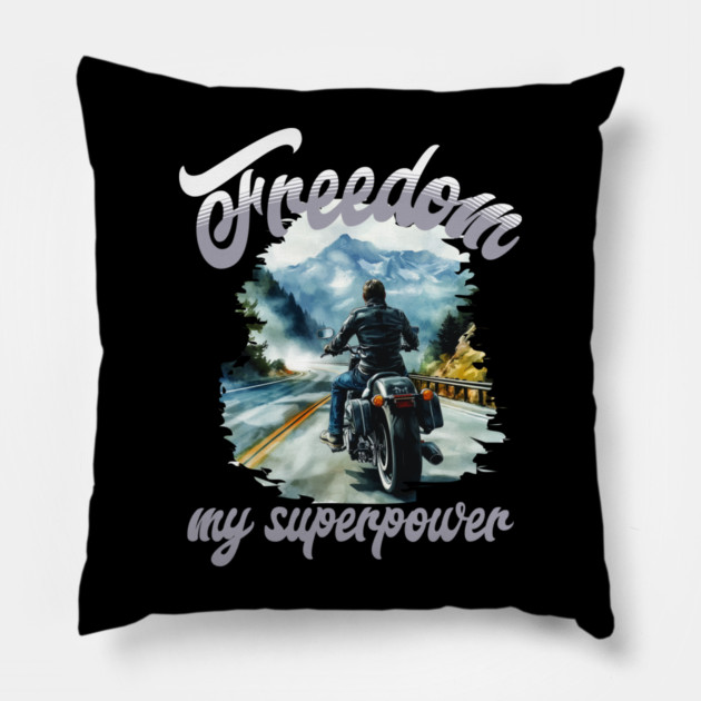 Freedom Motorcycle – Biker Road Trip Adventure Pillow by Kathy Hawke