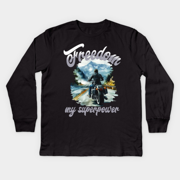 Freedom Motorcycle – Biker Road Trip Adventure Kids Long Sleeve T-Shirt by Kathy Hawke