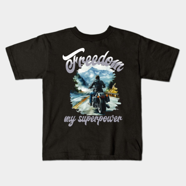 Freedom Motorcycle – Biker Road Trip Adventure Kids T-Shirt by Kathy Hawke