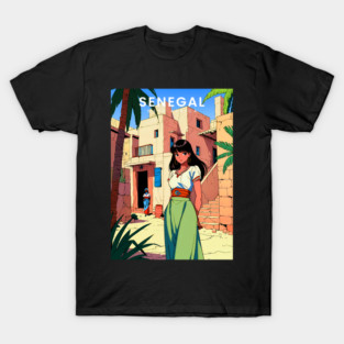 Anime Girl in Senegal – 80s Style West African Street Scene T-Shirt