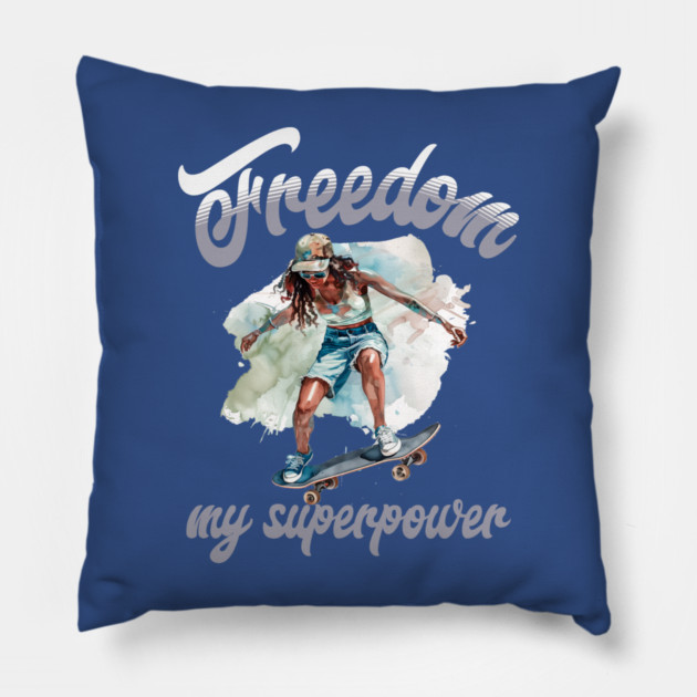 Freedom Skateboard – Skater Style Superpower Pillow by Kathy Hawke