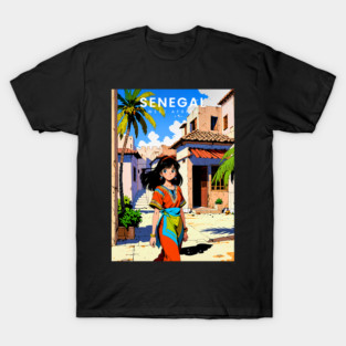 Senegal Adventure – 80s Anime Girl in a Tropical Village T-Shirt
