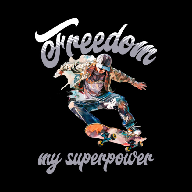 Freedom Skateboard – Skater Style Superpower Tee by Kathy Hawke