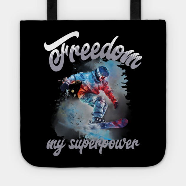 Freedom Snowboard – Snowboarding Superpower Tee Tote by Kathy Hawke
